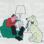 A man speaks to his dog.