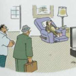 A dog is sitting in a recliner chair.