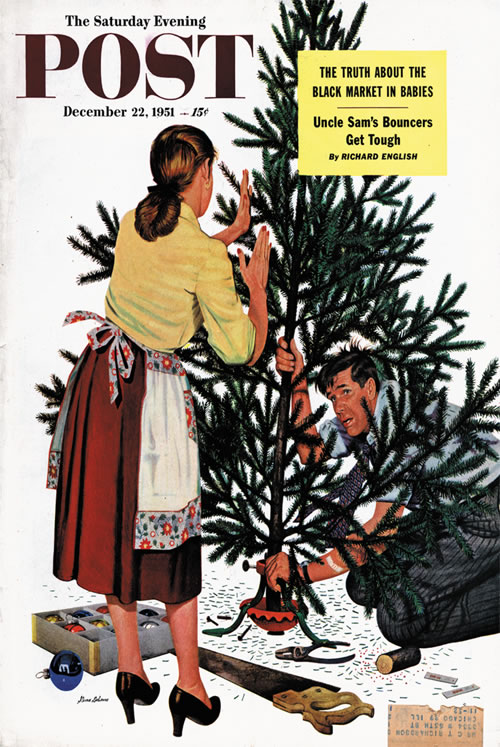 Centering the Christmas Tree by Steven Dohanos