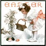 The Easter bunny is barely out of the picture (literally) when along comes this adorable little girl in her Easter finery hunting colored eggs. Spring flowers, bunnies and Easter treats – what more can we want? Well, maybe a little help with the hunt, as our next illustration shows.
