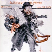Father Rushing Home with GiftsJ. C. LeyendeckerDecember 4, 1909