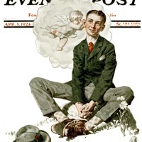 Cupid speaks to a young, lovestruck man.