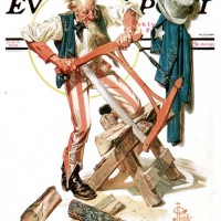 J.C. Leyendecker Uncle Sam Sawing Wood 1932