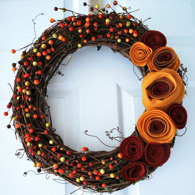 Fall Wreath with Felt Rosettes