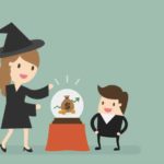 A witch looks into her crystal ball and shows her son financial futures
