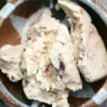 dish of garlic ice cream with raspberry ribbon