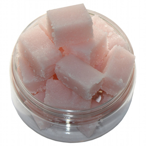 sugar scrub cubes in glass jar