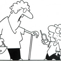 A grandmother is talking to a child