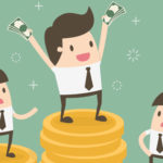 Business Men Standing on Gold Coins