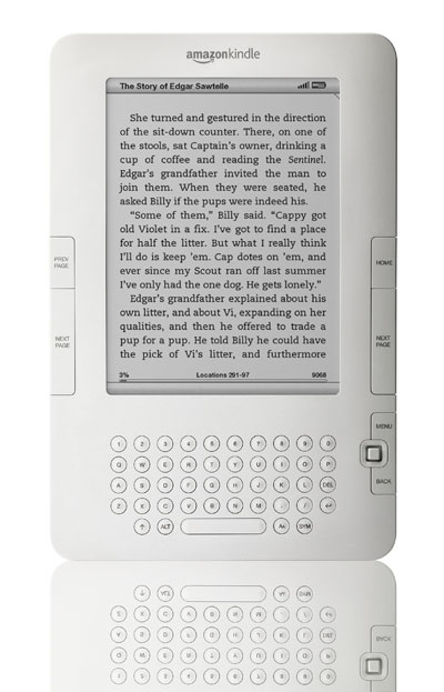 The colorless Kindle’s is designed to read “like real paper” and displays images in 16 shades of gray. Photo courtesy Amazon.com.