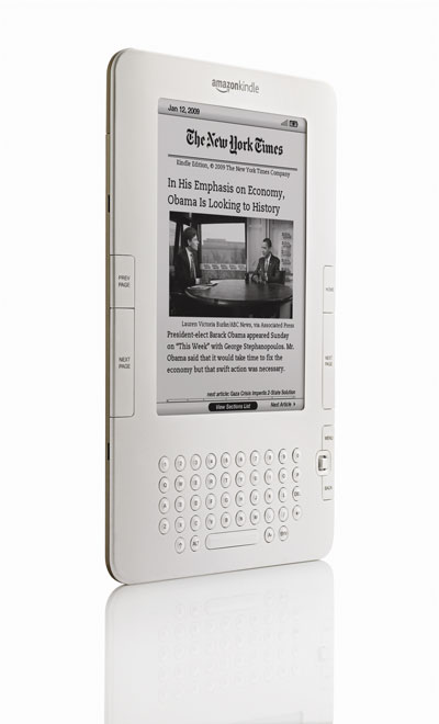 The colorless Kindle is designed to read “like real paper” and displays images in 16 shades of gray. Photo courtesy Amazon.com.
