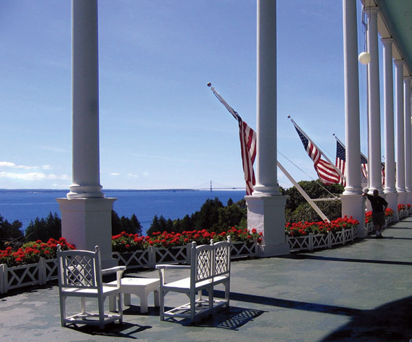 Porchside at the Grand Hotel on Mackinac Island, Michigan.