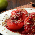red raspberries with pears