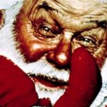 Santa popping through a newspaper page