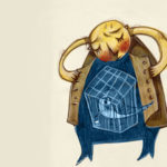 Man with bird under his jacket