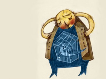 Man with bird under his jacket
