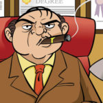 Boss sitting at his desk and smoking a cigar