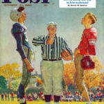 Referee tossing coin between two football players