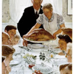 Grandmother placing turkey on table