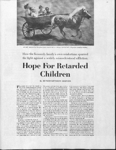 Hope for Retarded Children<br />by Eunice Kennedy Shriver<br />September 22, 1962