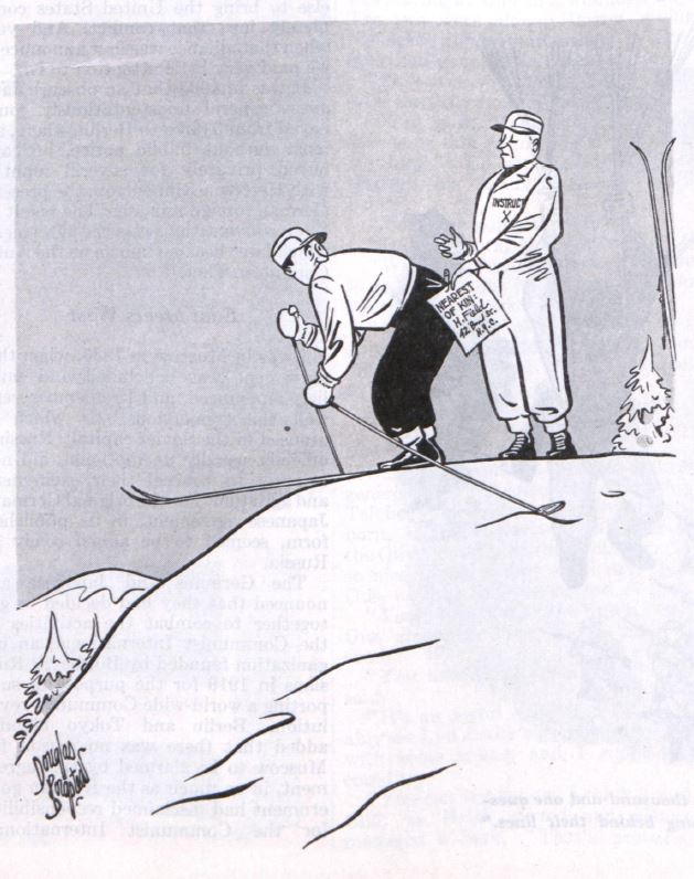 A laywer urges his client to sign their will before they ski down a slope.