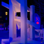 geometric snow sculpture at night