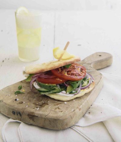 Curtis Stone's Veggie Flatbread Sandwich with Feta-Yogurt Spread