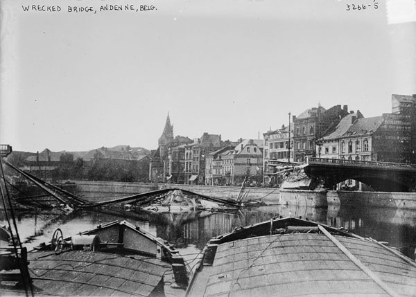 A wrecked bridge in Andenne, Belgium