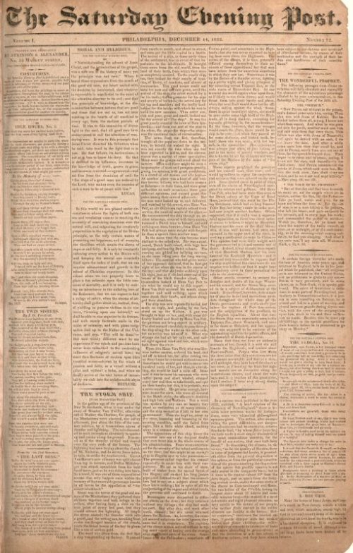 December 14, 1822 The Saturday Evening Post