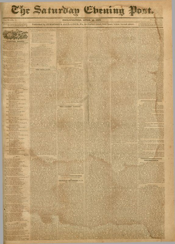 April 16, 1825 The Saturday Evening Post