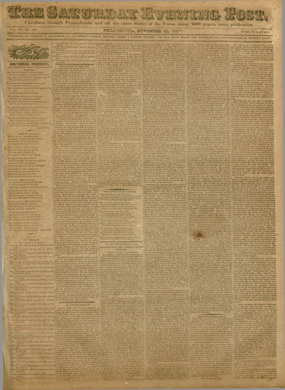 November 10, 1827 The Saturday Evening Post