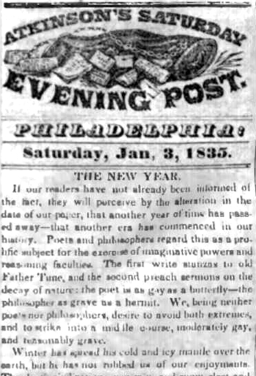 A New Year's editorial as it ran in January 3, 1835