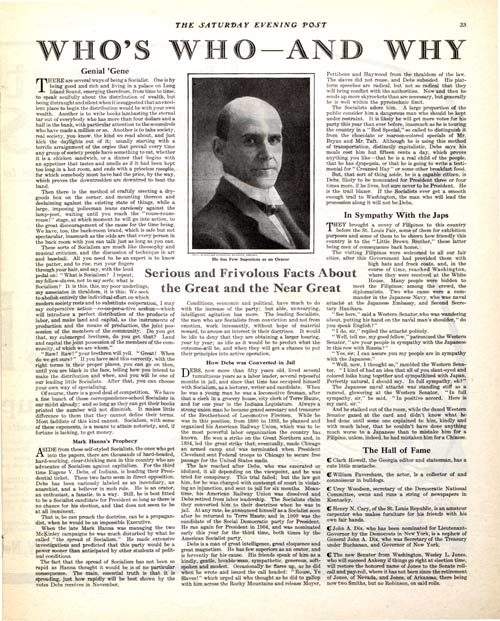 Article clipping from the Saturday Evening Post archives about Eugene Debs