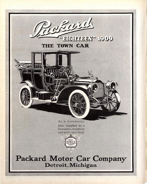 Advertisement for a Packard Eighteen car from 1908