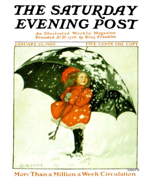 Child with Umbrella in Snow Henrietta Adams January 23, 1909