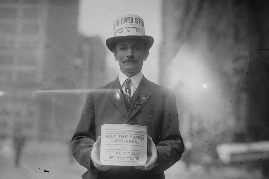 a Yiddish American collecting money for strikers