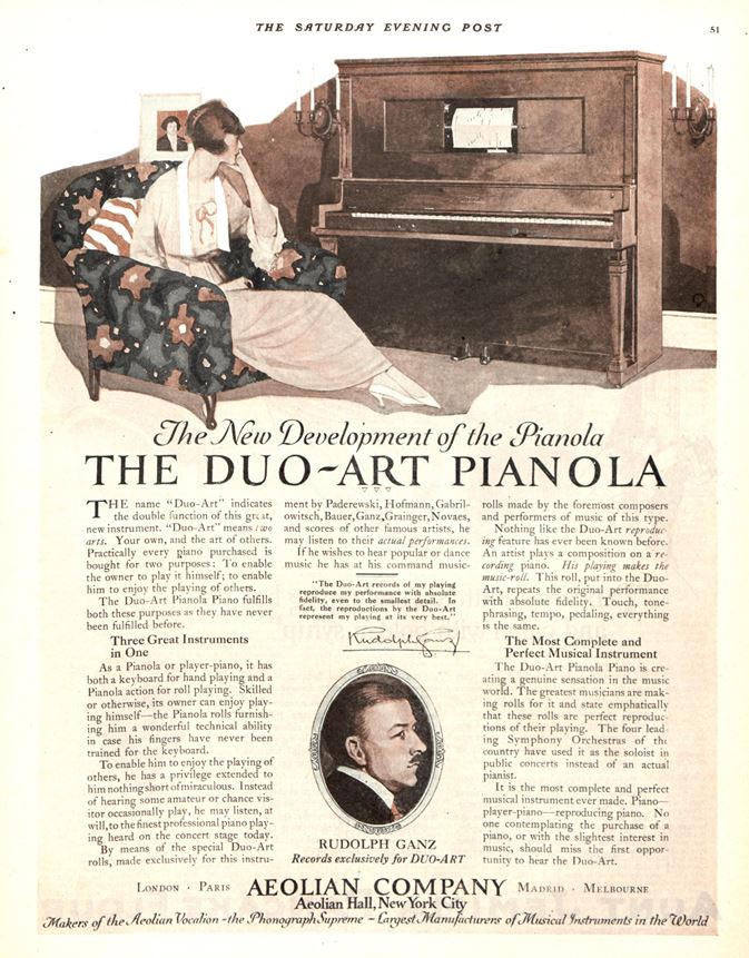 Early advertisement for a player piano