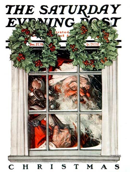 Santa peeking into a window