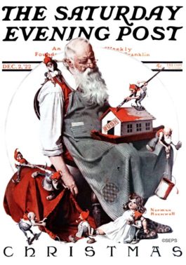 Elves finish toys while Santa sleeps