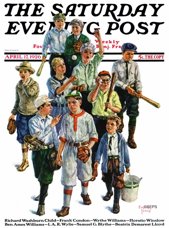 Saturday Evening Post cover featuring boys playing baseball