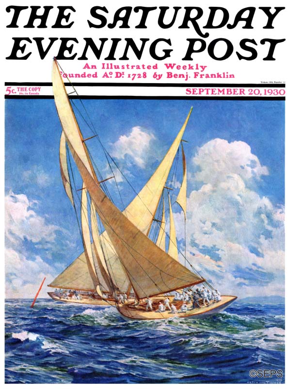 In this Anton Otto Fischer cover, a pair of yacht race each other.