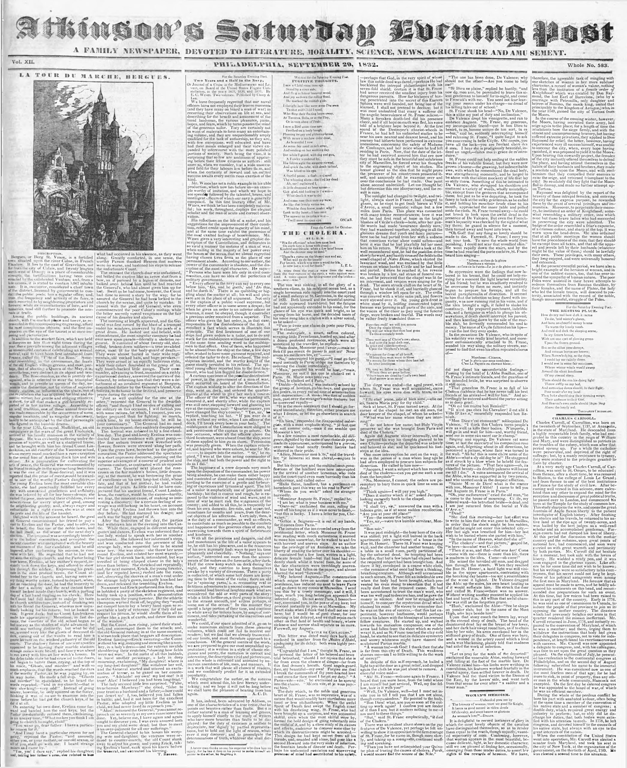 September 29, 1832 The Saturday Evening Post