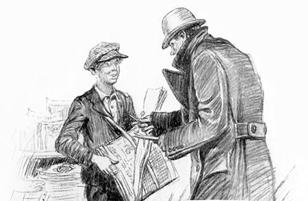 Man giving note to newsboy