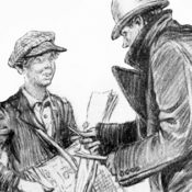 Man giving note to newsboy