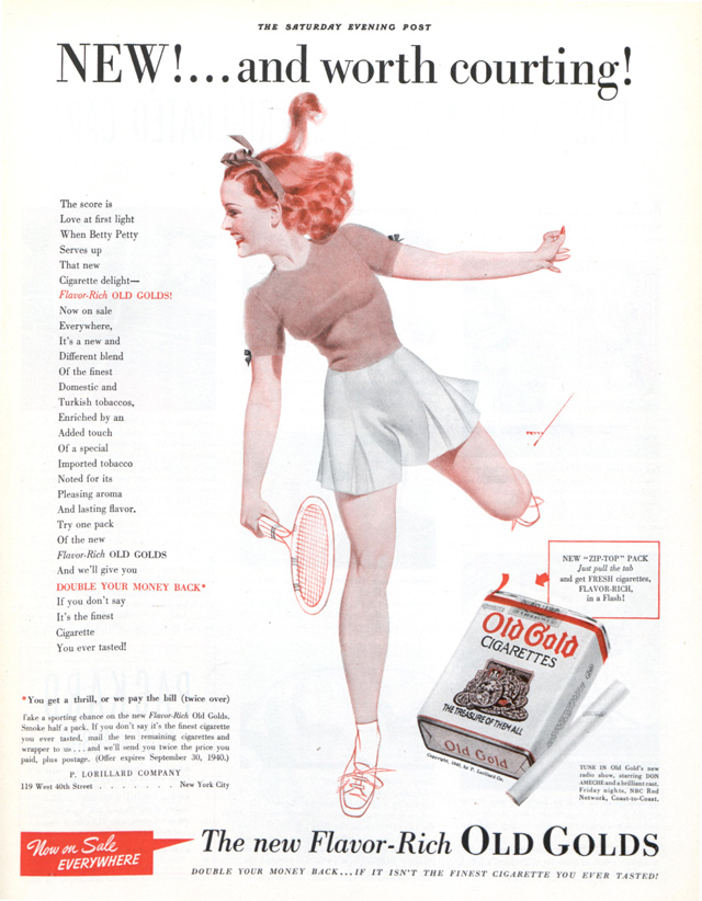 Young woman playing tennis in a cigarette ad