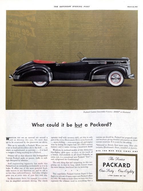 An ad for the Packard custom convertable from 1941.