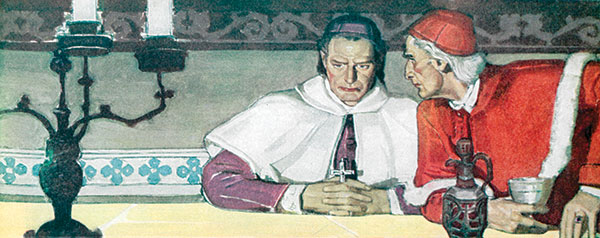Catholic bishop listening to cardinal