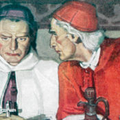 Catholic bishop listening to cardinal