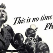 Woman in military on motorcycle