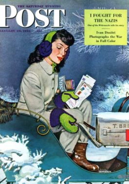 Woman delivering mail while riding a sleigh